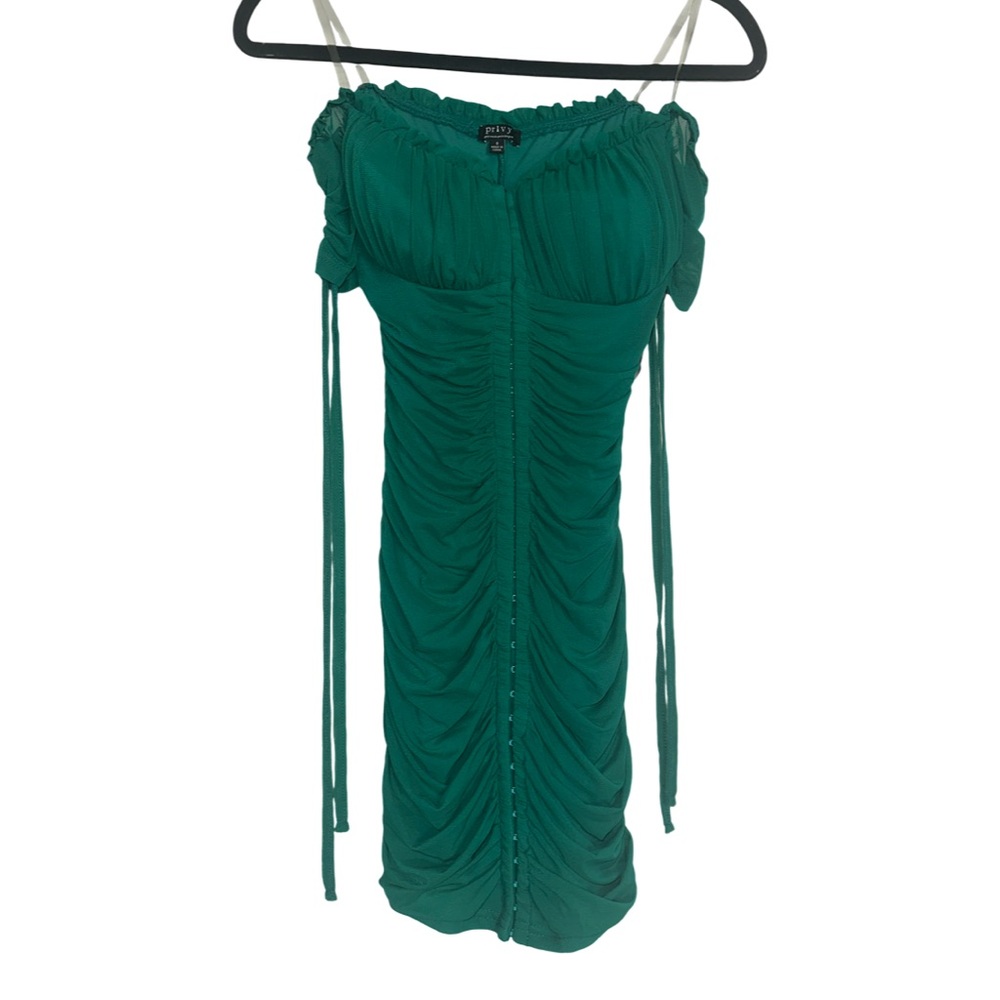 privy Emerald Green Ruched Off-Shoulder Mini Dress